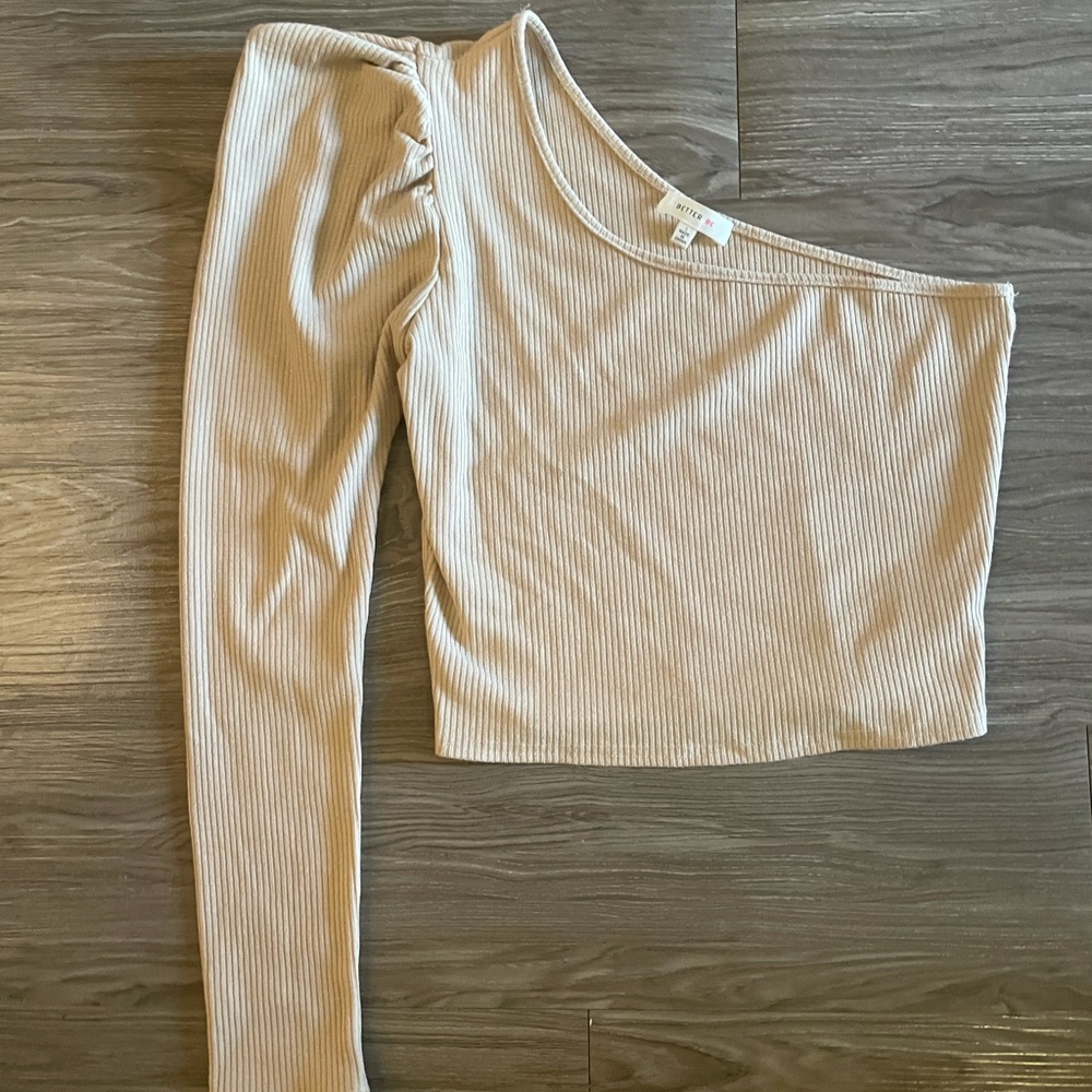Nude Tan One Shoulder Puff Sleeve Top Size S